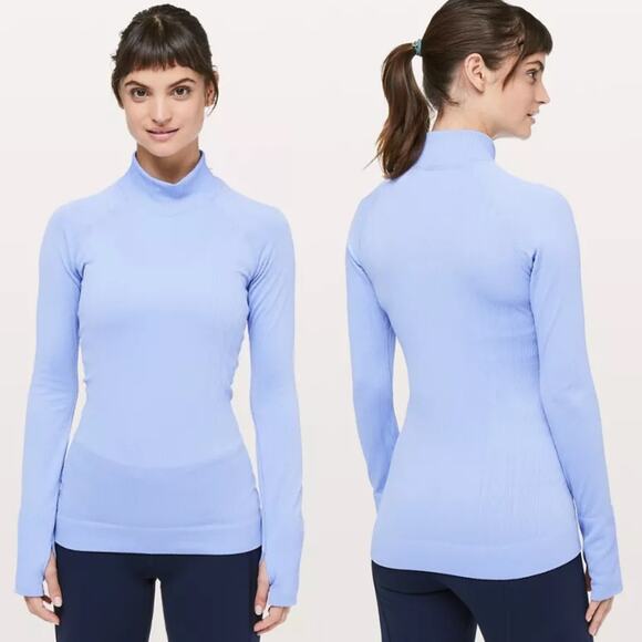 Lululemon Rest Less Mock Neck Long Sleeve Textured Pullover In Hydrangea Blue L - Picture 1 of 12